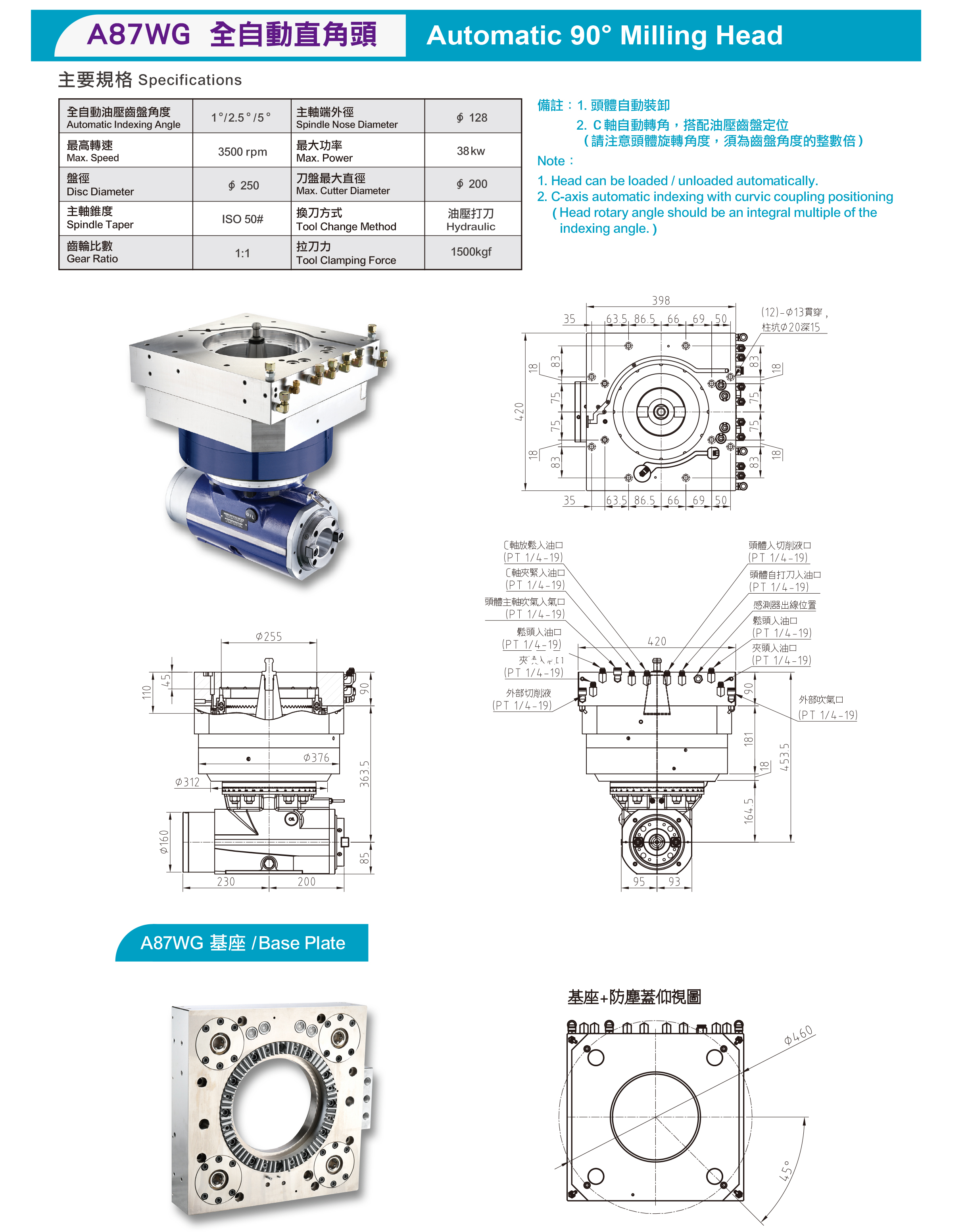 1-2 Cabeça de fresagem automática de 90°